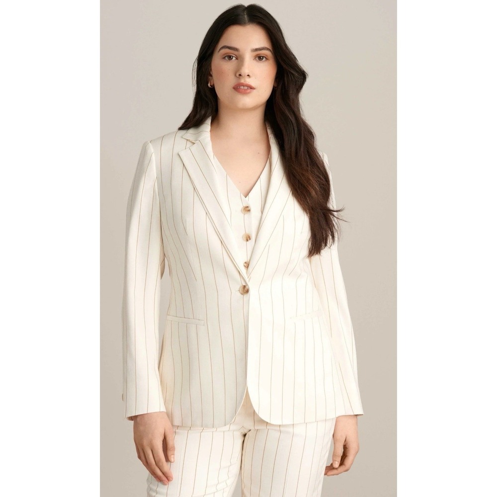 ANNE KLEIN Single Breasted Blazer Women's Size S Ivory Striped Career Jacket NWT